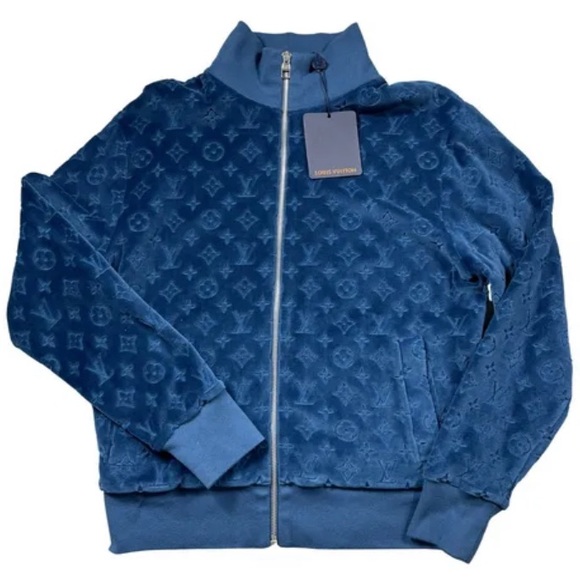 Louis Vuitton Other - Louis Vuitton Blue Monogram Pattern Velour Zip Front Jacket XXL